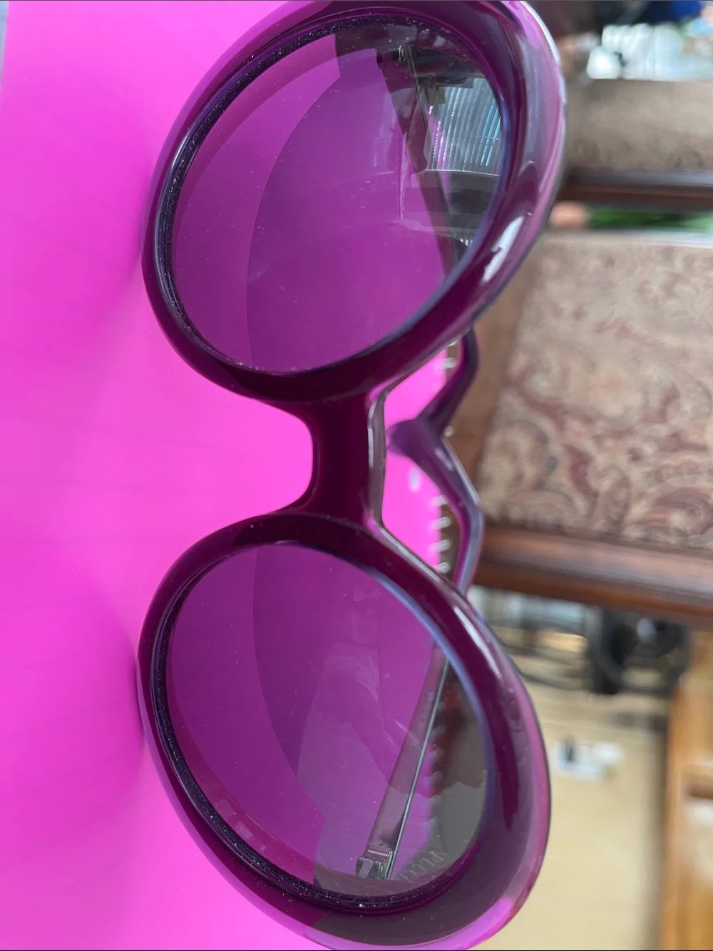 Emilio Pucci Pink Round Sunglasses with Purple Lenses